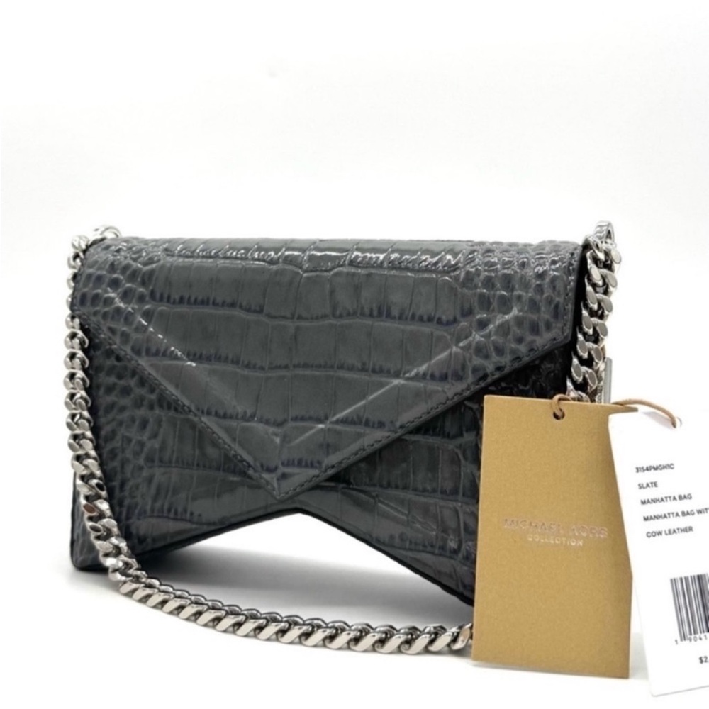 Michael Kors Collection Manhattan Medium Crocodile Embossed Patent Leather Bag - Picture 3 of 11